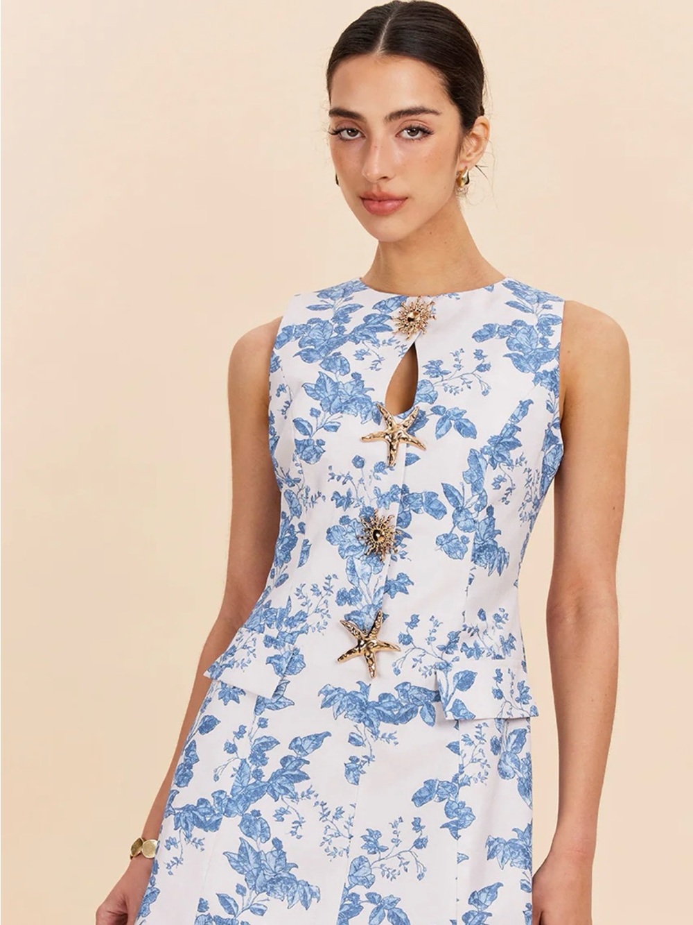 Commense Floral Print Decor Pocket Dress - Medium